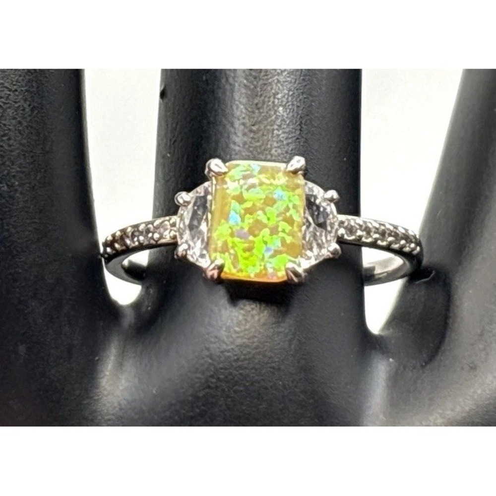 Bomb Party Silver Tone Yellow Fire Faux Opal Ring Size 10